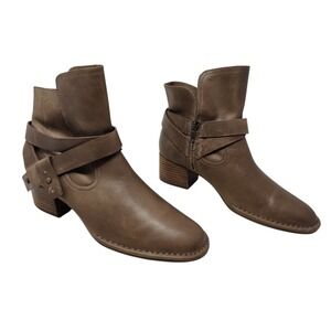 UGG Ankle Boot 9.5 Women Elysian Brown Leather Harness Block Heel Coastalcowgirl